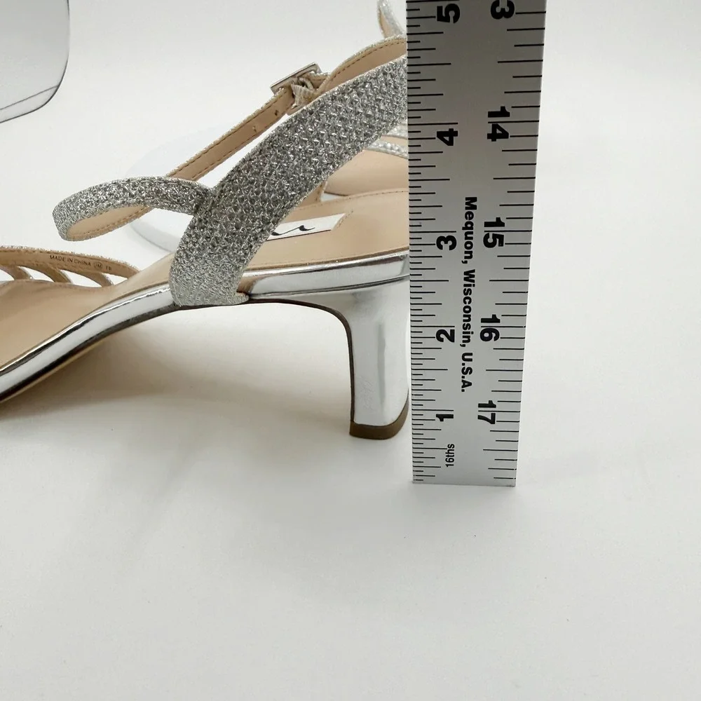 Nina Nelena Silver Glitter Size 9 Womens Strappy Kitten Heel Sandal NEW no box